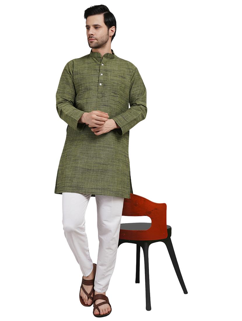 men melange mandarin neck long kurta 