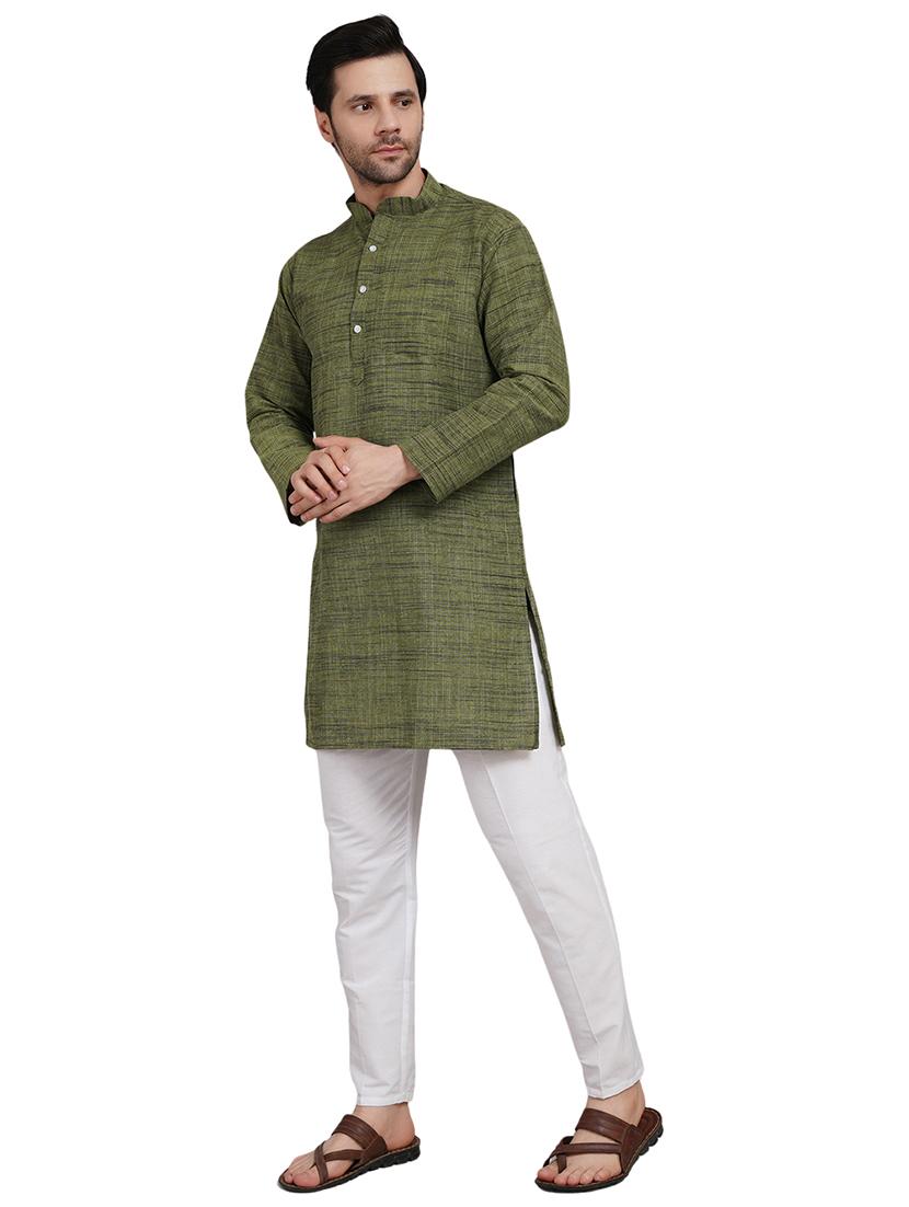 men melange mandarin neck long kurta - 21989525 - Standard Image - 3