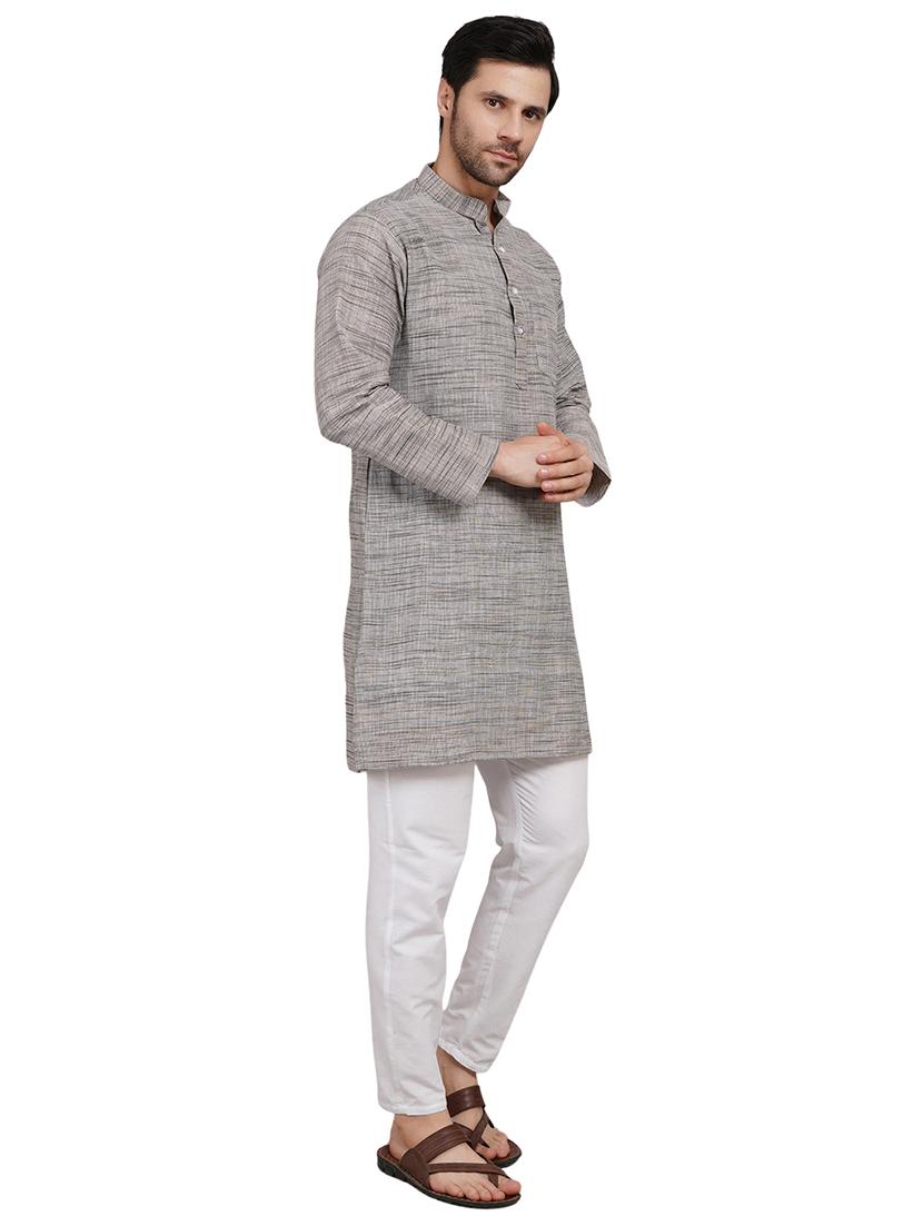 men melange mandarin neck long kurta - 21989526 - Standard Image - 3