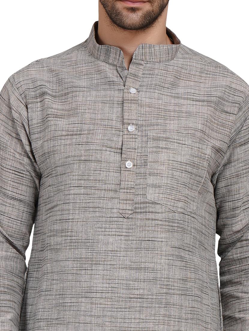 men melange mandarin neck long kurta - 21989526 - Standard Image - 5