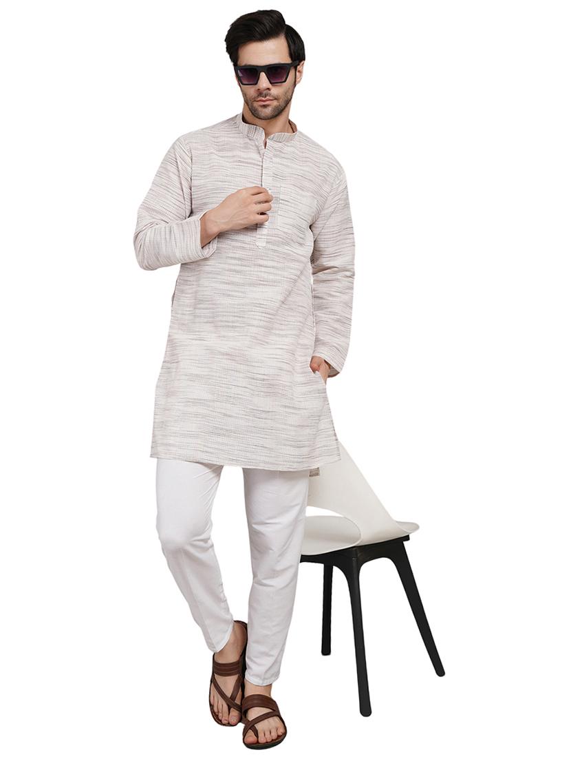 men melange mandarin neck long kurta 