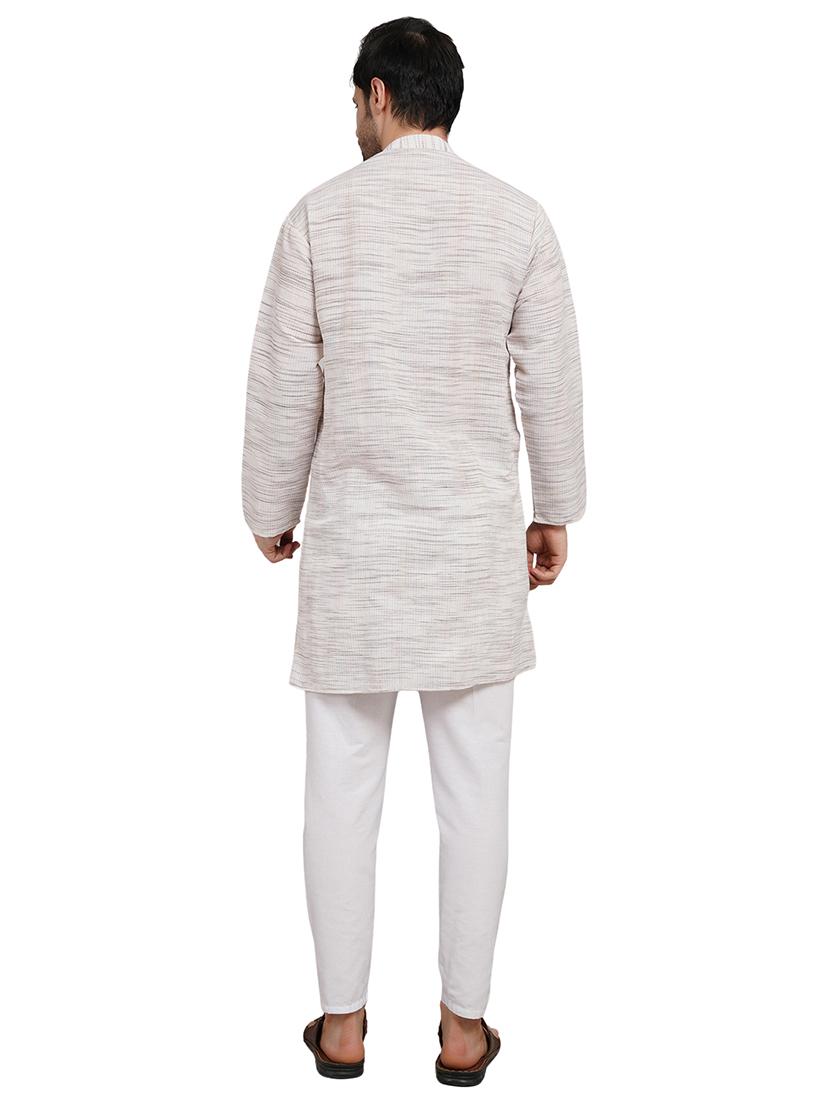 men melange mandarin neck long kurta - 21989527 - Standard Image - 3