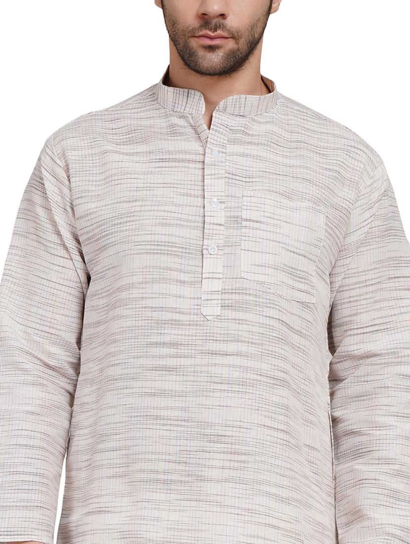 men melange mandarin neck long kurta - 21989527 - Standard Image - 5