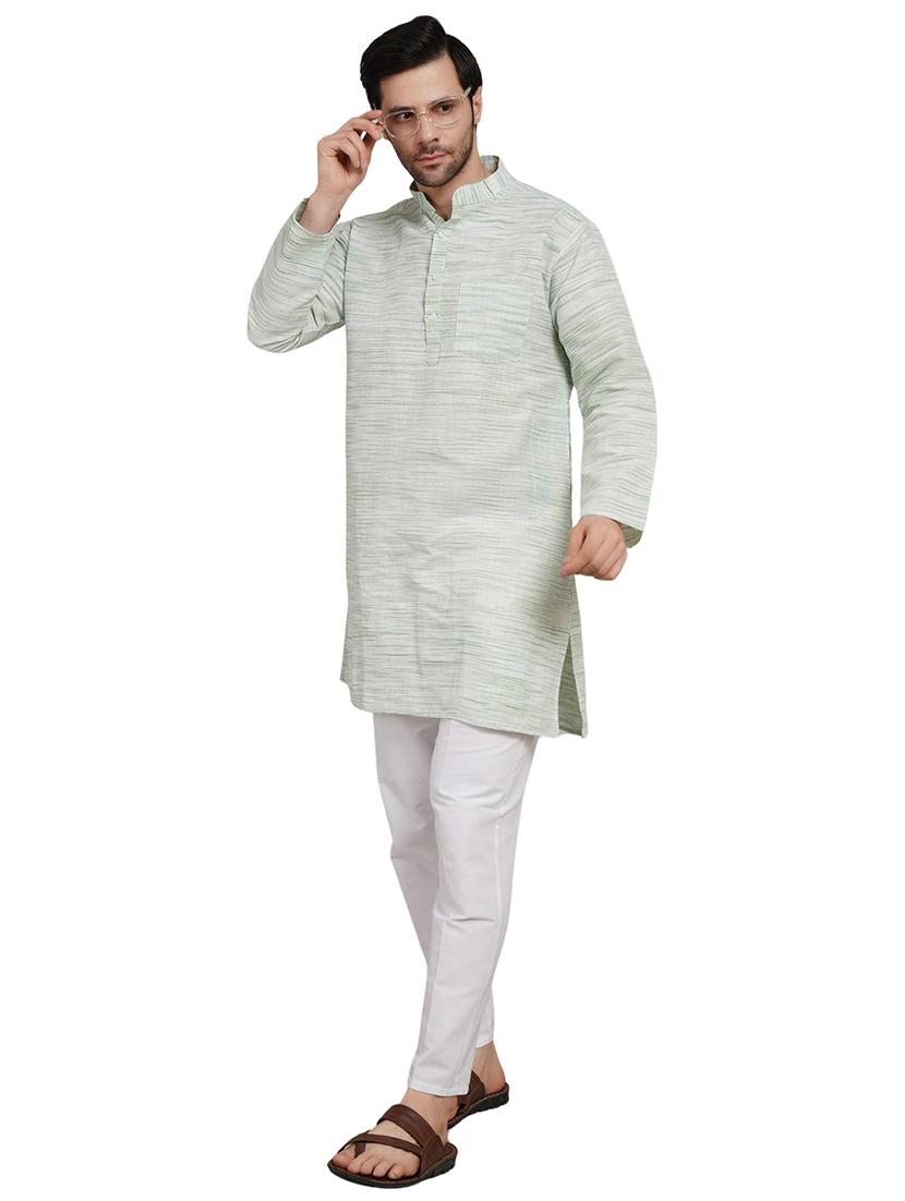 men melange mandarin neck long kurta 