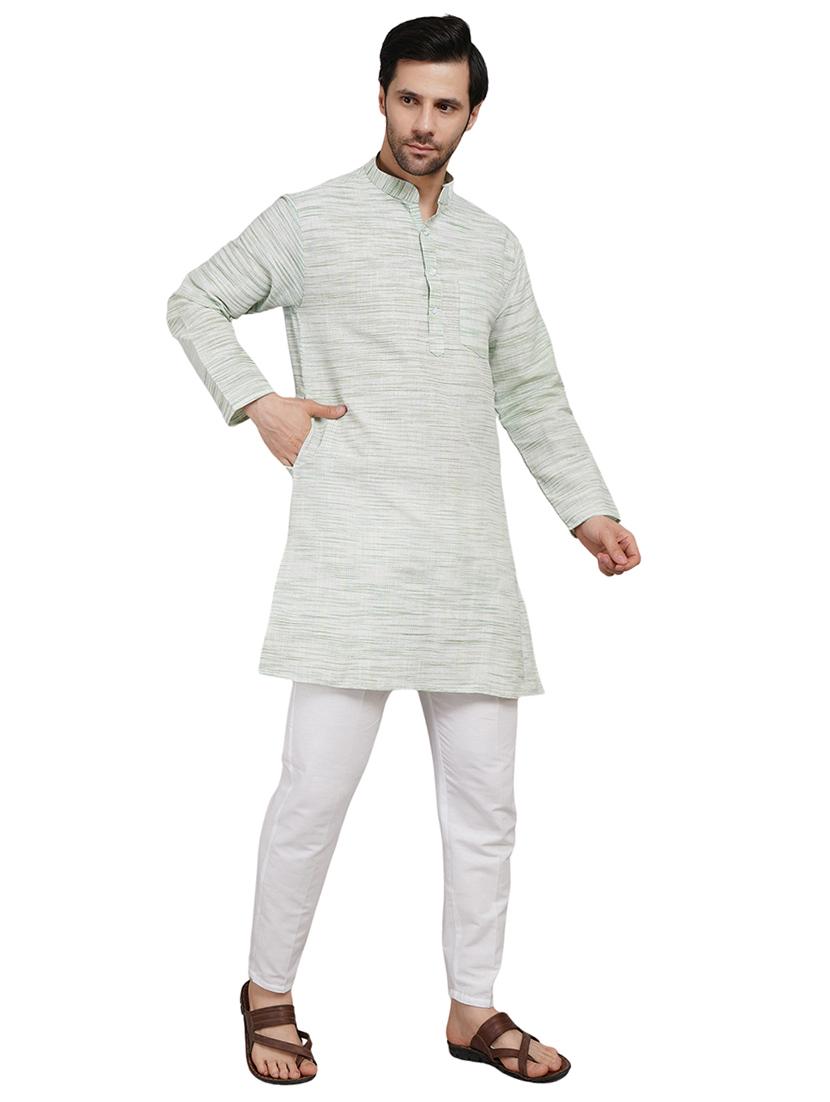 men melange mandarin neck long kurta - 21989528 - Standard Image - 3