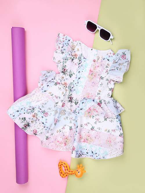 girls printed ruffle sleeve flared frock