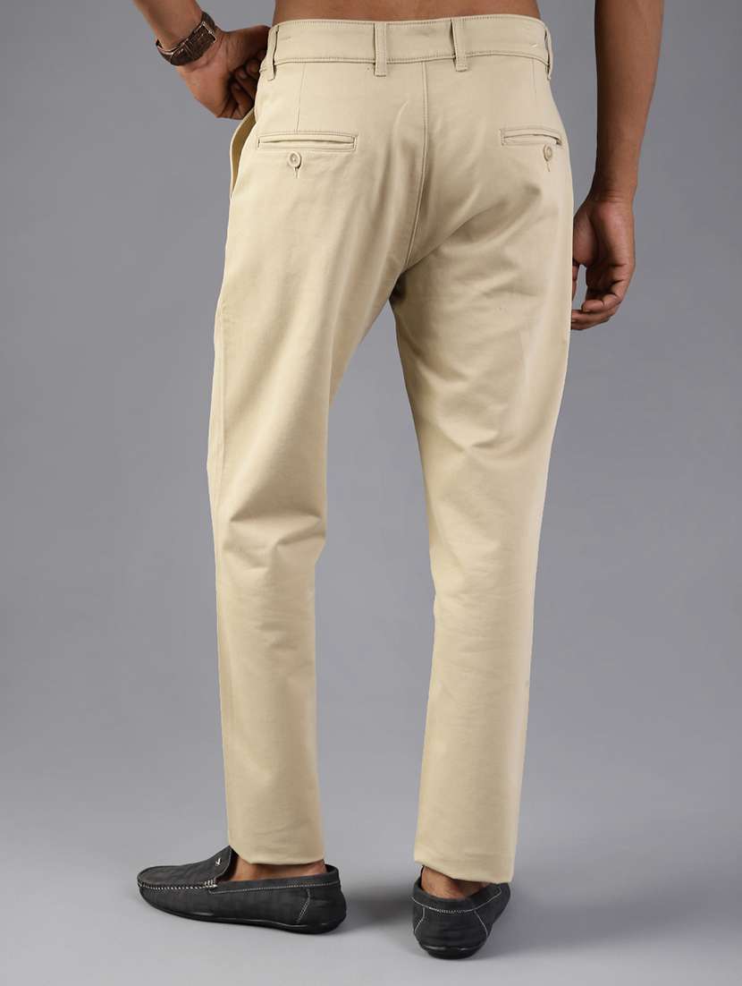 men solid mid rise flat front casual trouser - 21989723 -  Standard Image - 3