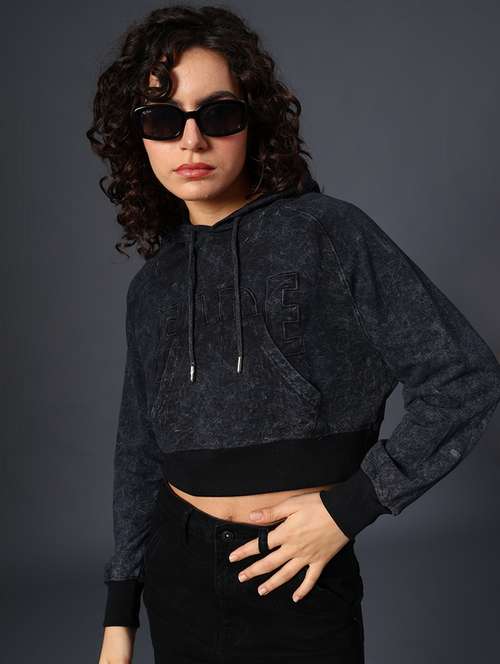 women printed long sleeve cropped sweatshirt - 21989748 -  Standard Image - 0