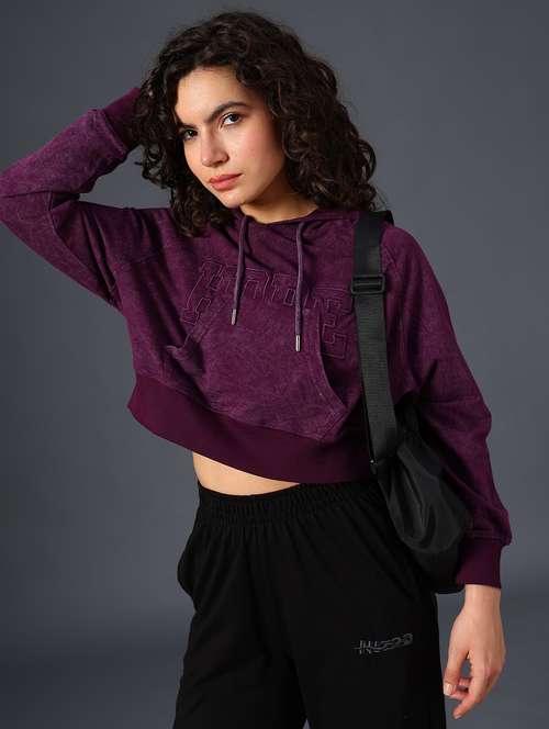 women solid long sleeve crop sweatshirt - 21989749 -  Standard Image - 0