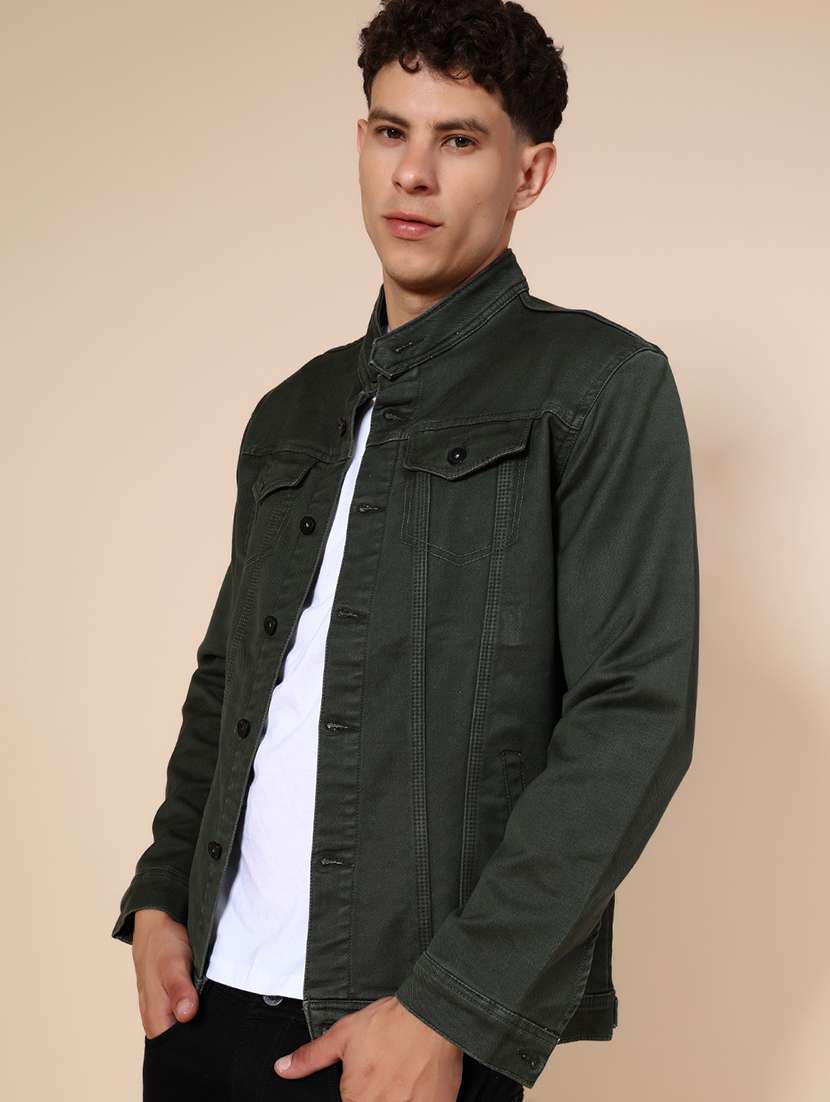 olive denim casual jacket - 21989751 - Zoom Image - 0
