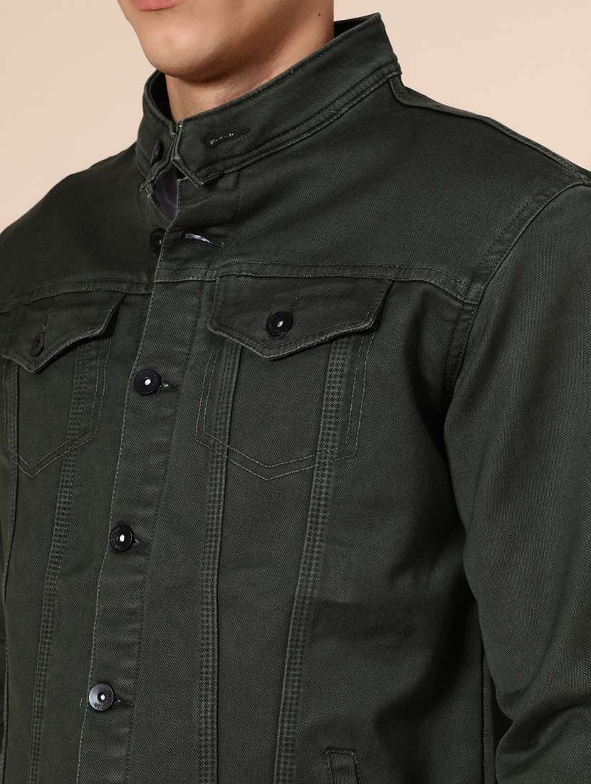 olive denim casual jacket - 21989751 - Standard Image - 3