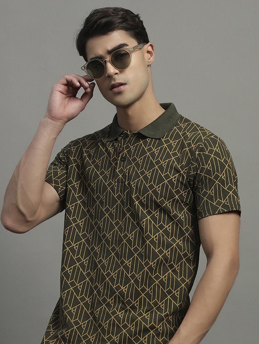 men printed short sleeve regular fit polo t-shirt