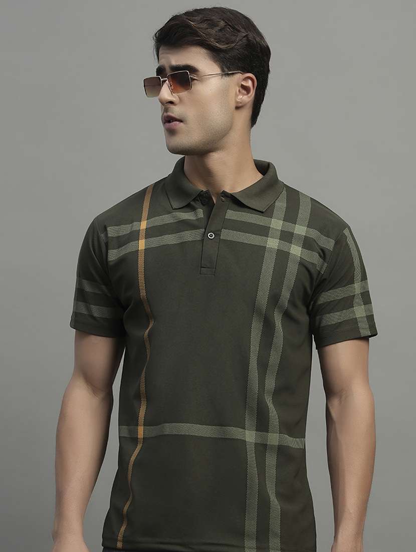 men checkered short sleeve regular fit polo t-shirt