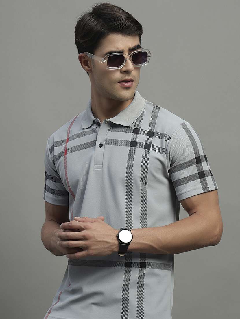 men checkered short sleeve regular fit polo t-shirt