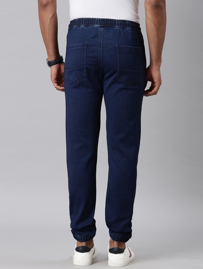 men blue solid mid rise denim jogger - 21989859 - Standard Image - 3