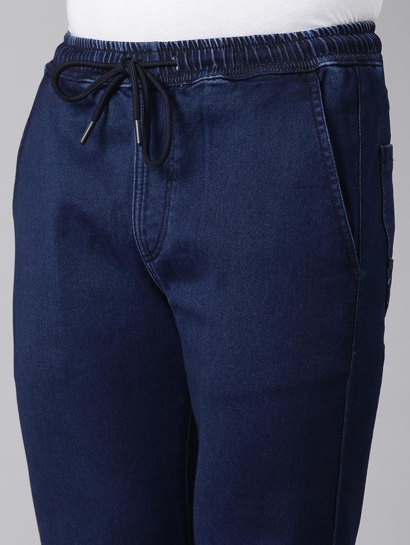men blue solid mid rise denim jogger - 21989859 - Standard Image - 5