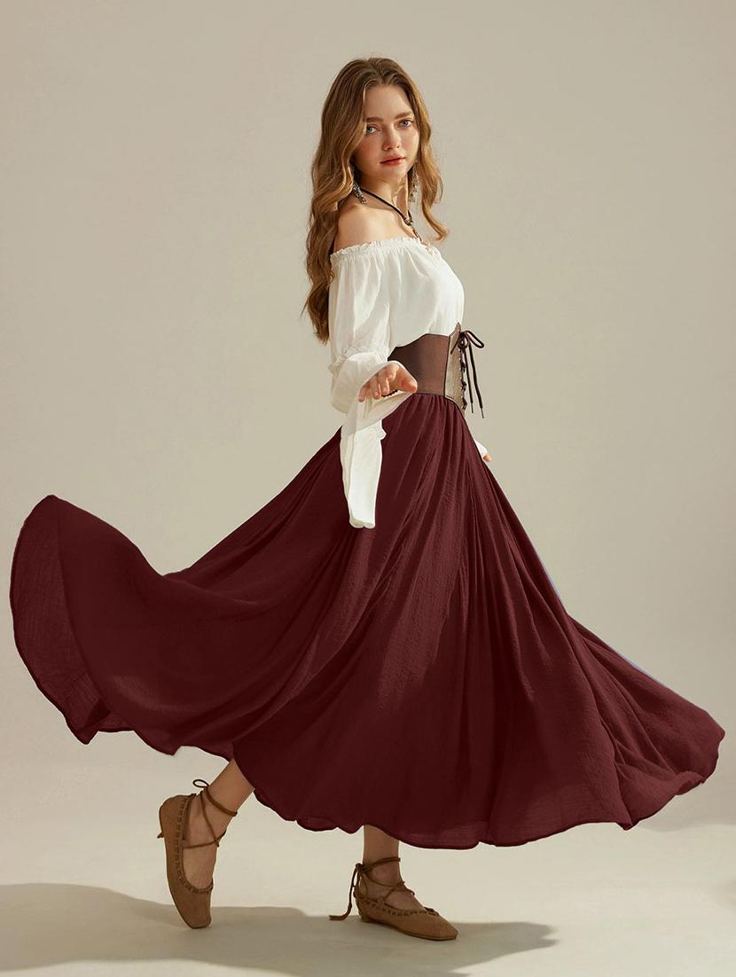 women maroon solid high rise flared skirt - 21989861 - Standard Image - 3