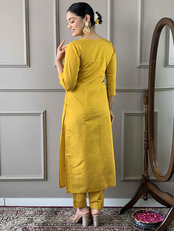 women solid with work three quarter sleeve kurta pant with dupatta set - 21989876 - Standard Image - 3