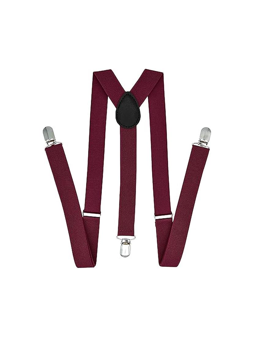 men solid plain maroon fabric suspenders