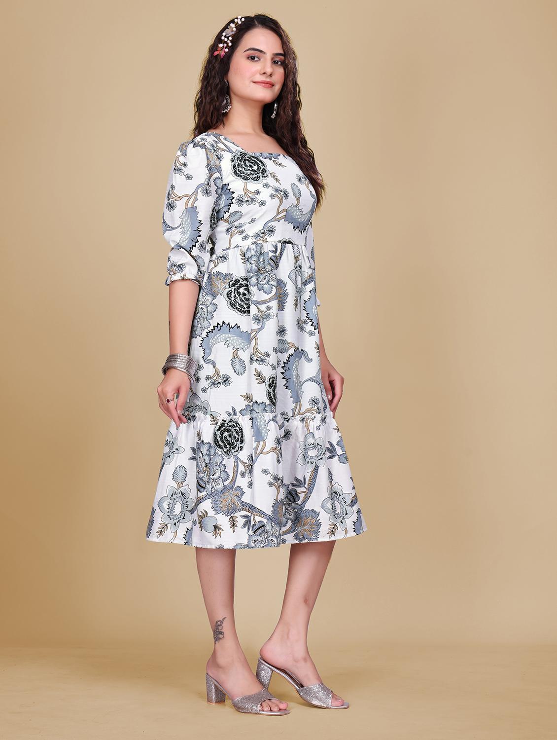 women printed puff sleeve tiered dress - 21990752 - Standard Image - 3