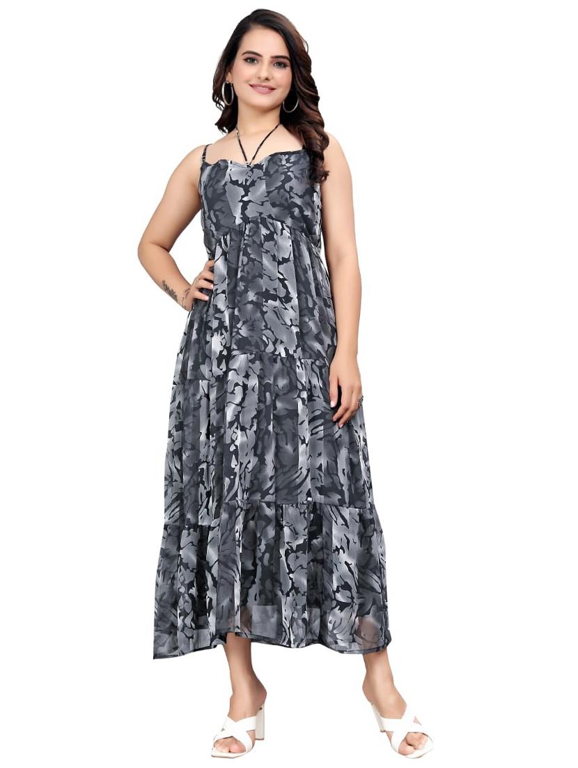 women printed shoulder strap tiered maxi dress - 21990754 - Zoom Image - 0