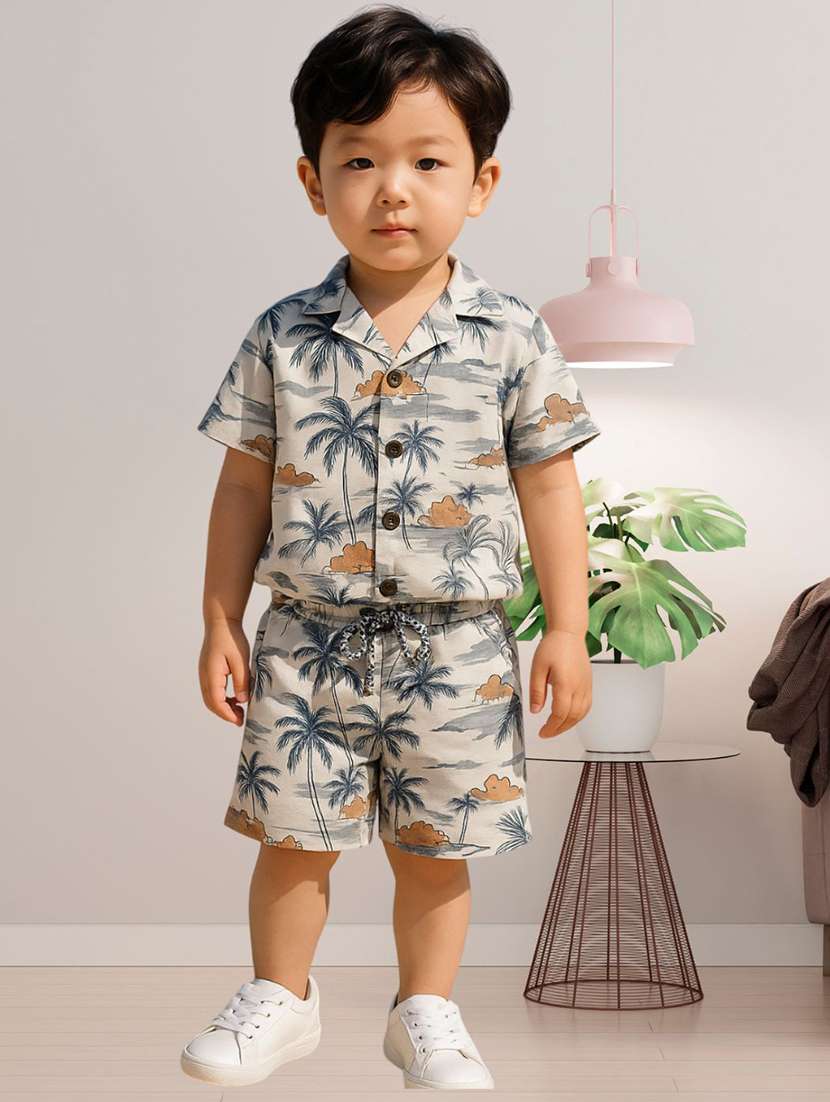 boys printed shirt & shorts co-ords set