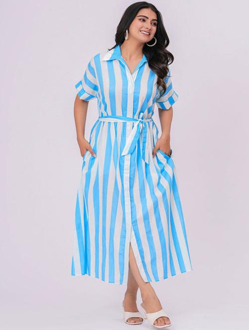 women striped collared belted shirt dress - 21990789 -  Standard Image - 0