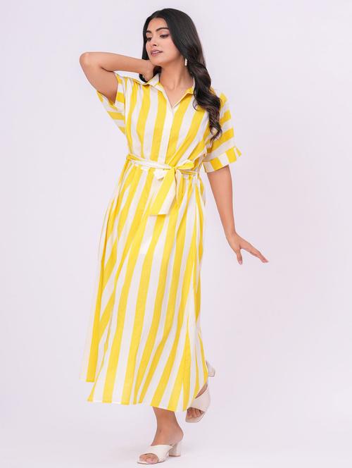 yellow cotton belted dress - 21990790 - Standard Image - 0