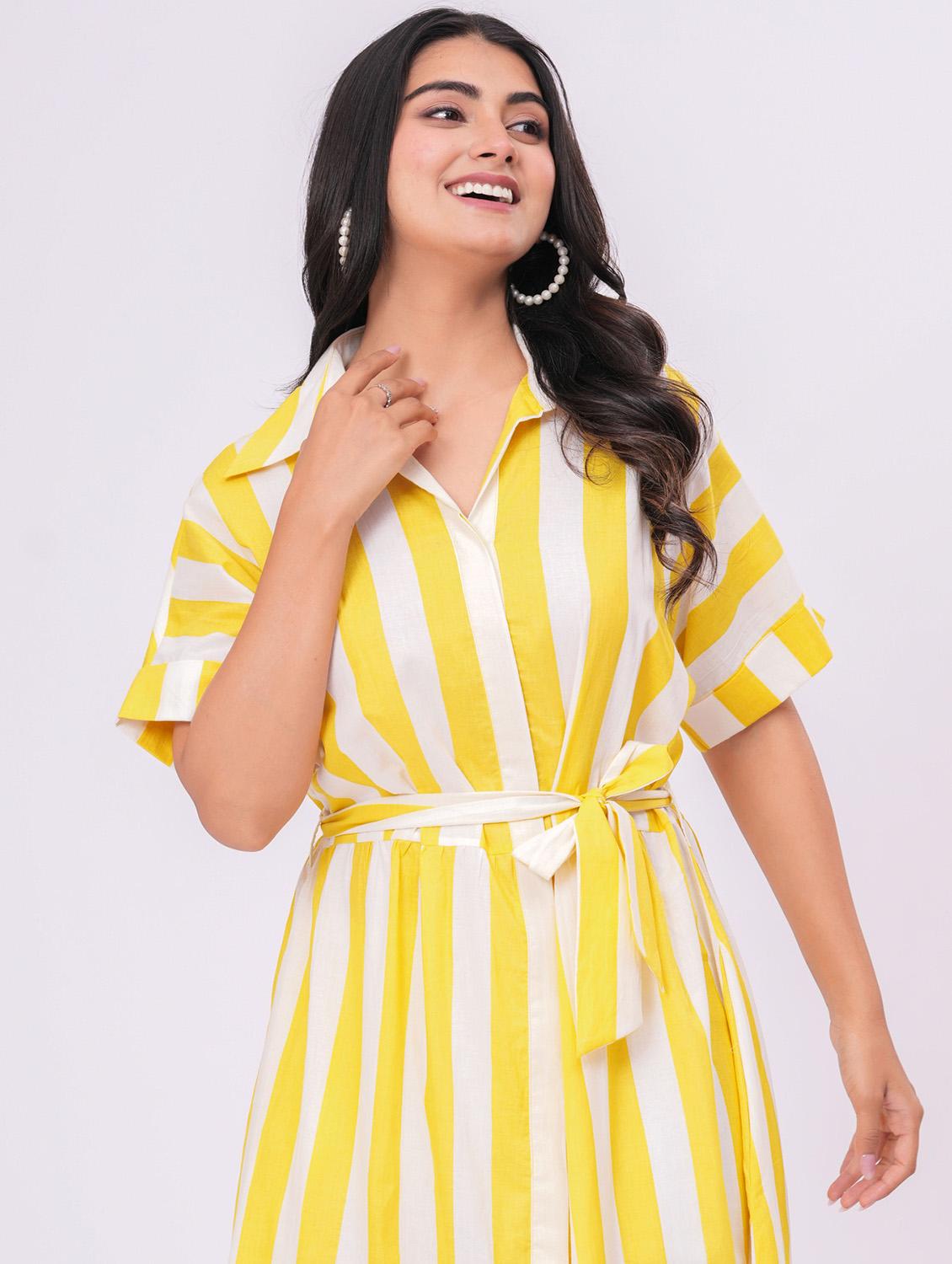 yellow cotton belted dress - 21990790 - Standard Image - 3