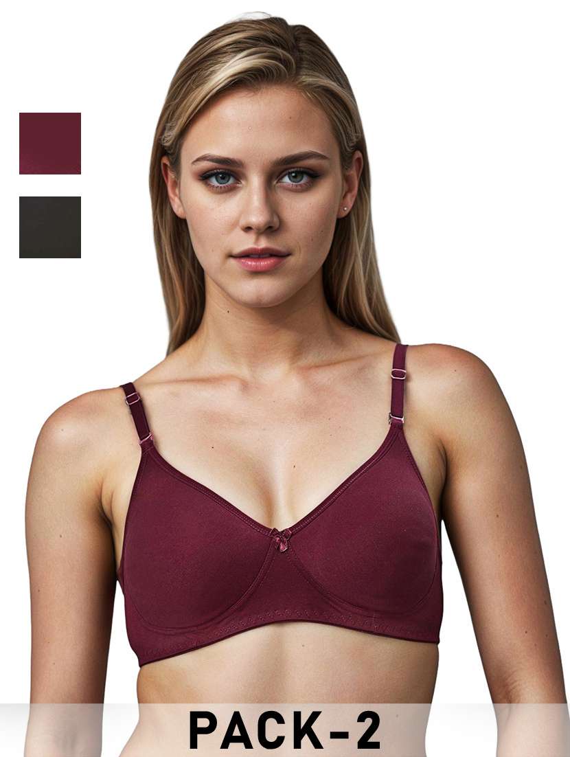 women pack of 2 solid lightly padded bra