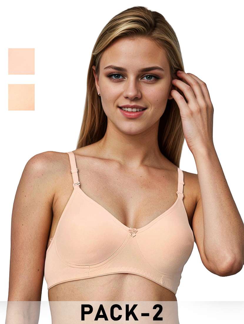 women pack of 2 solid lightly padded bra