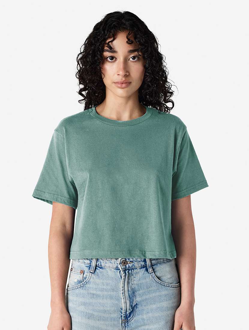 women solid short sleeve boxy t-shirt - 21991077 -  Zoom Image - 0