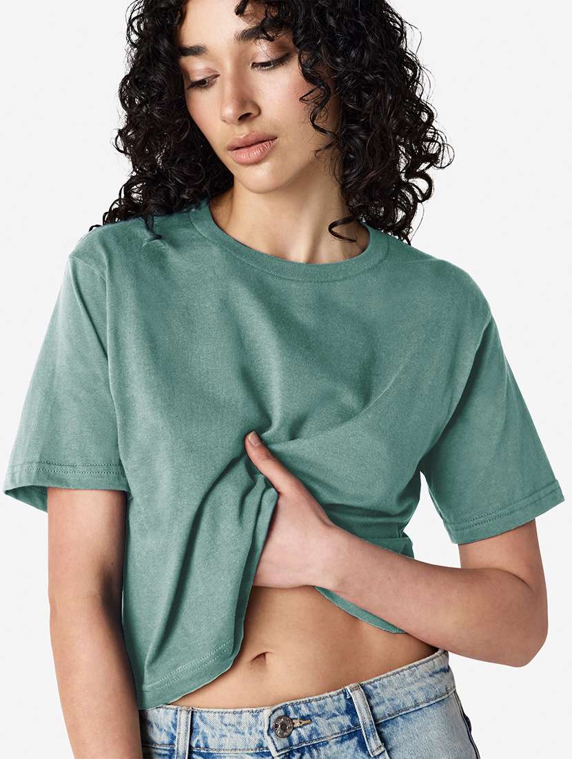 women solid short sleeve boxy t-shirt - 21991077 - Standard Image - 3
