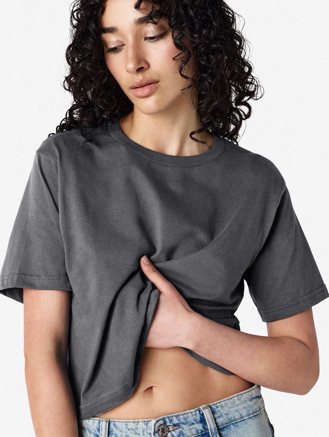 women solid short sleeve boxy t-shirt - 21991078 -  Standard Image - 3