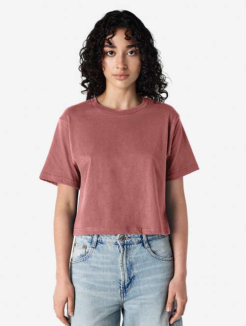 women solid short sleeve boxy t-shirt - 21991081 - Standard Image - 0