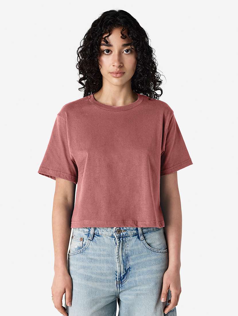 women solid short sleeve boxy t-shirt - 21991081 - Zoom Image - 0