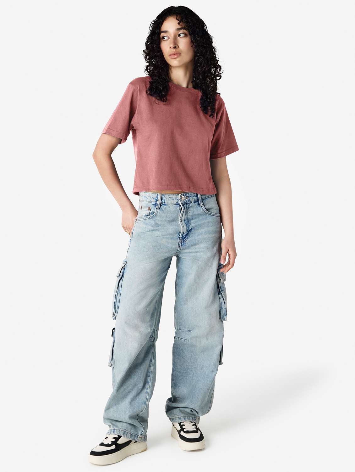 women solid short sleeve boxy t-shirt - 21991081 - Standard Image - 3