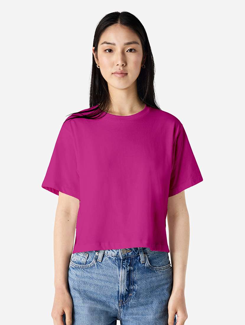 women solid short sleeve boxy t-shirt