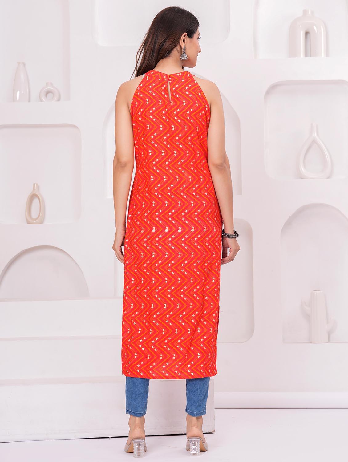 women chevron printed halter neck straight kurta - 21991090 - Standard Image - 3