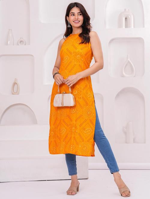 women printed halter neck straight kurta - 21991093 - Standard Image - 0