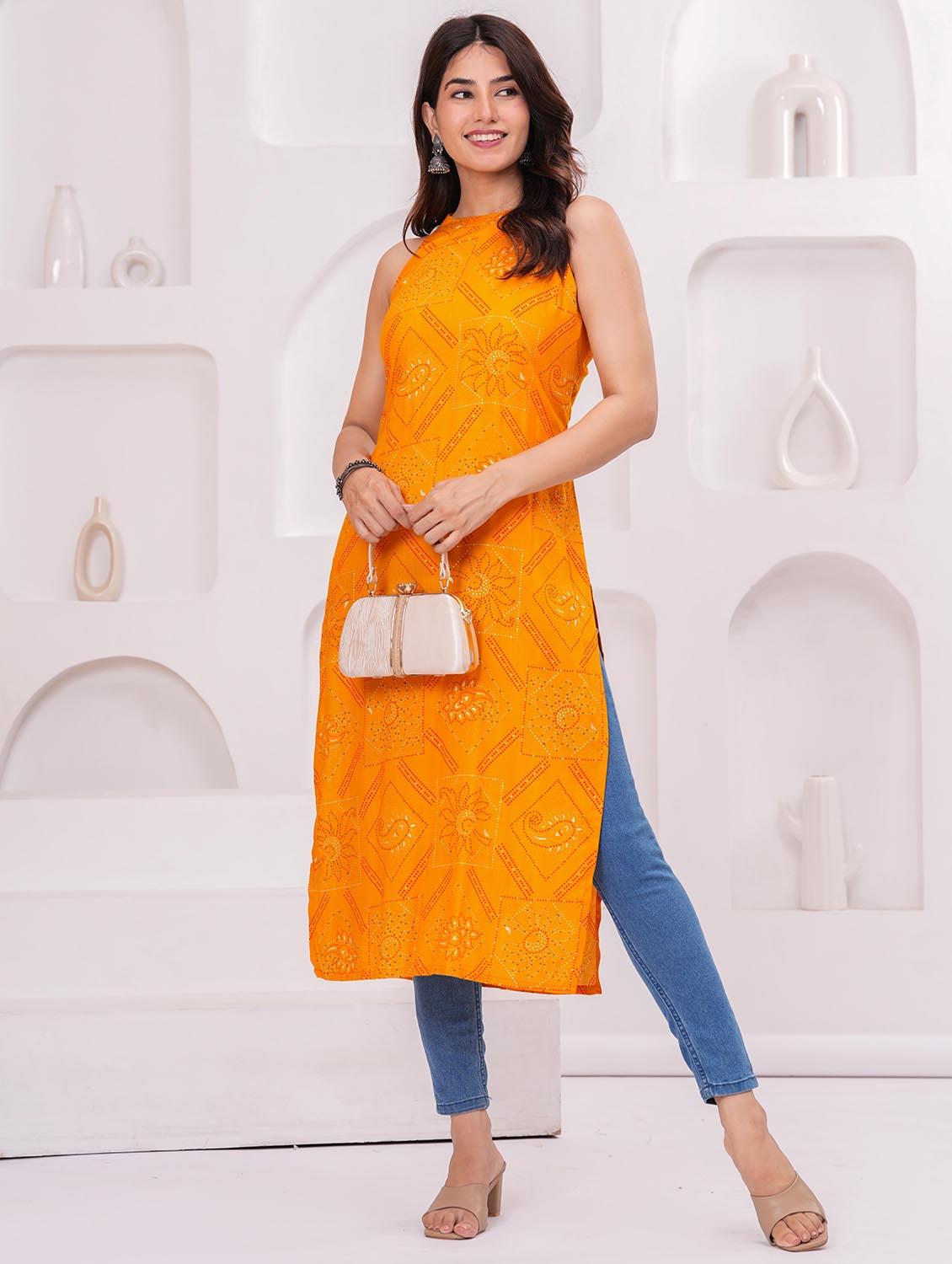 women printed halter neck straight kurta - 21991093 - Zoom Image - 0