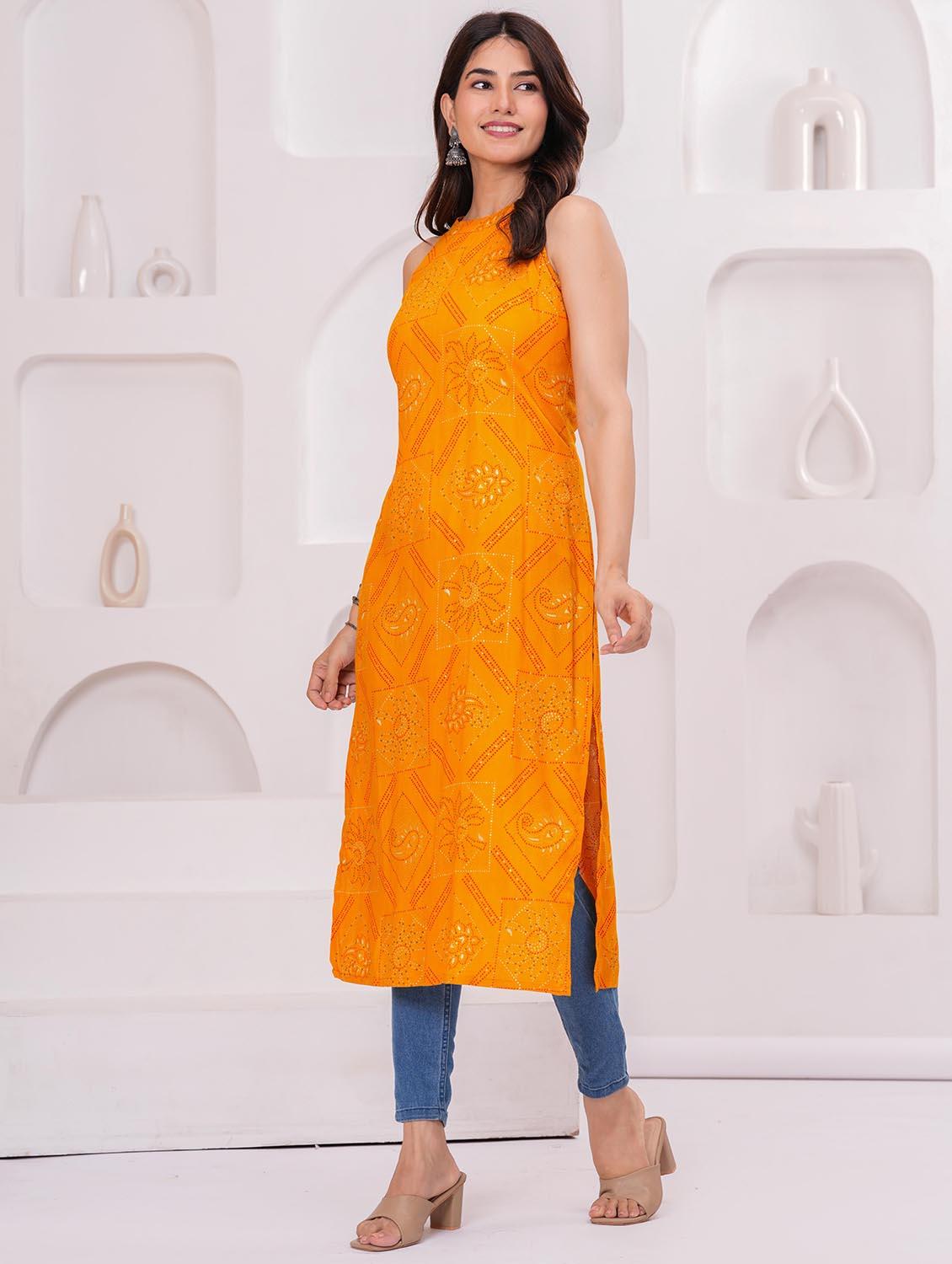 women printed halter neck straight kurta - 21991093 - Standard Image - 5