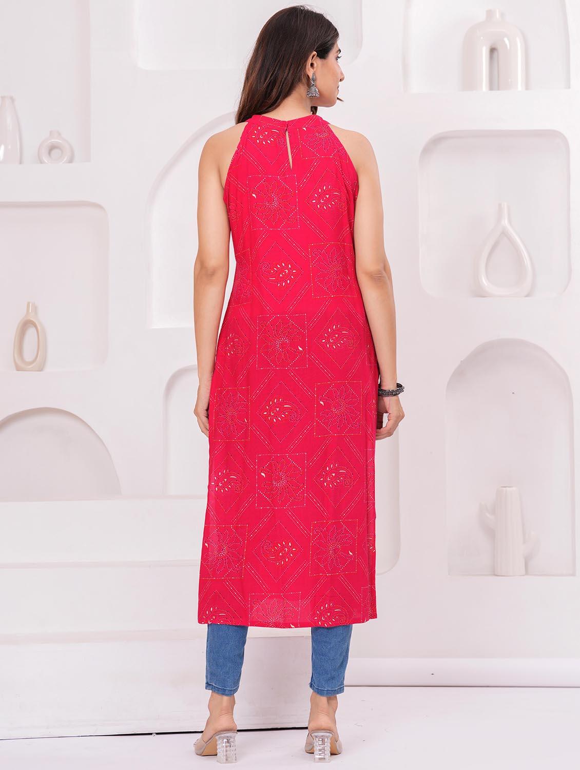 women printed halter neck straight kurta - 21991094 - Standard Image - 3