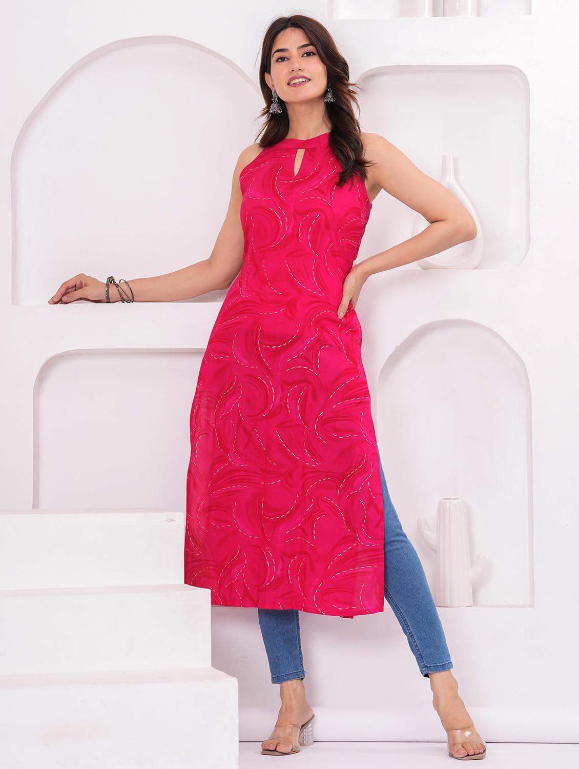 women printed halter neck straight kurta - 21991095 - Standard Image - 5