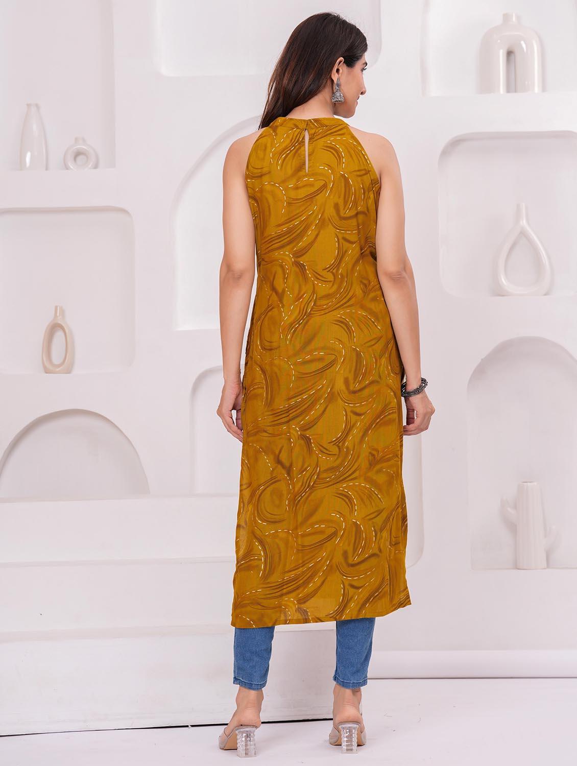 women printed halter neck straight kurta - 21991096 - Standard Image - 3
