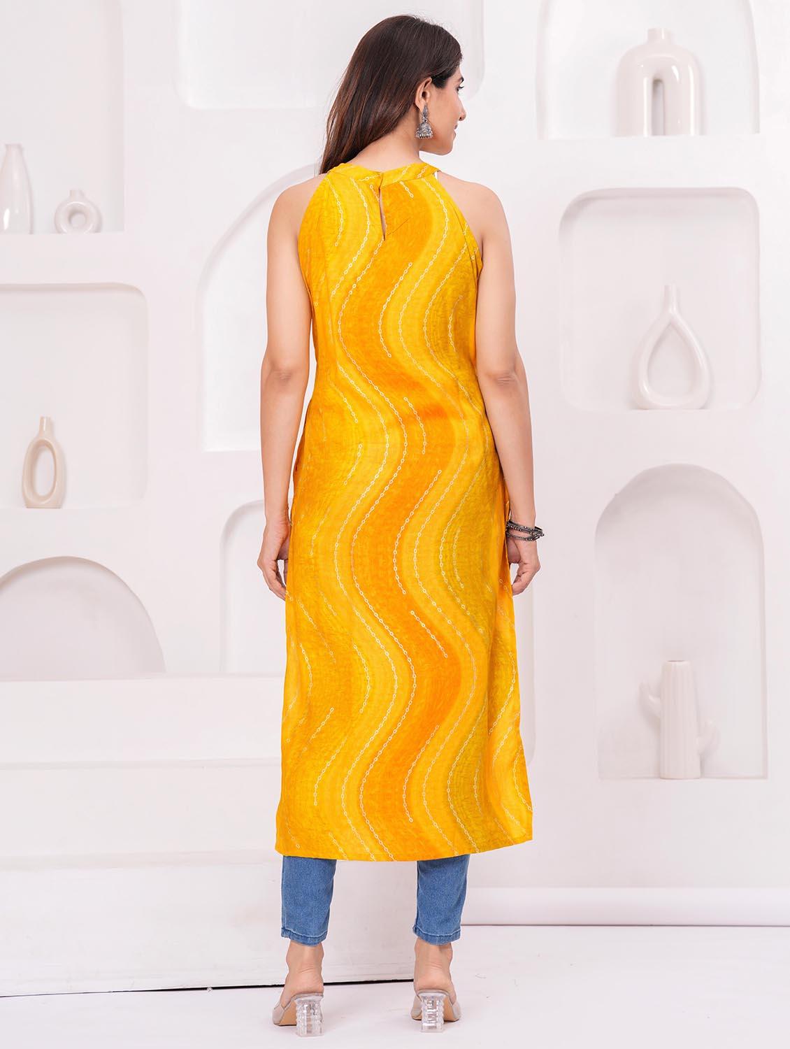 women printed halter neck straight kurta - 21991097 - Standard Image - 3