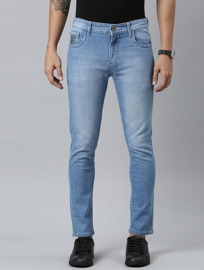 men washed mid rise full length jeans