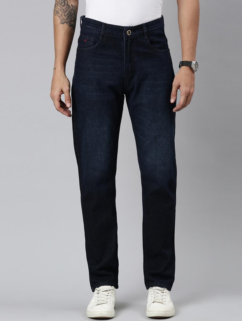 men washed mid rise full length jeans