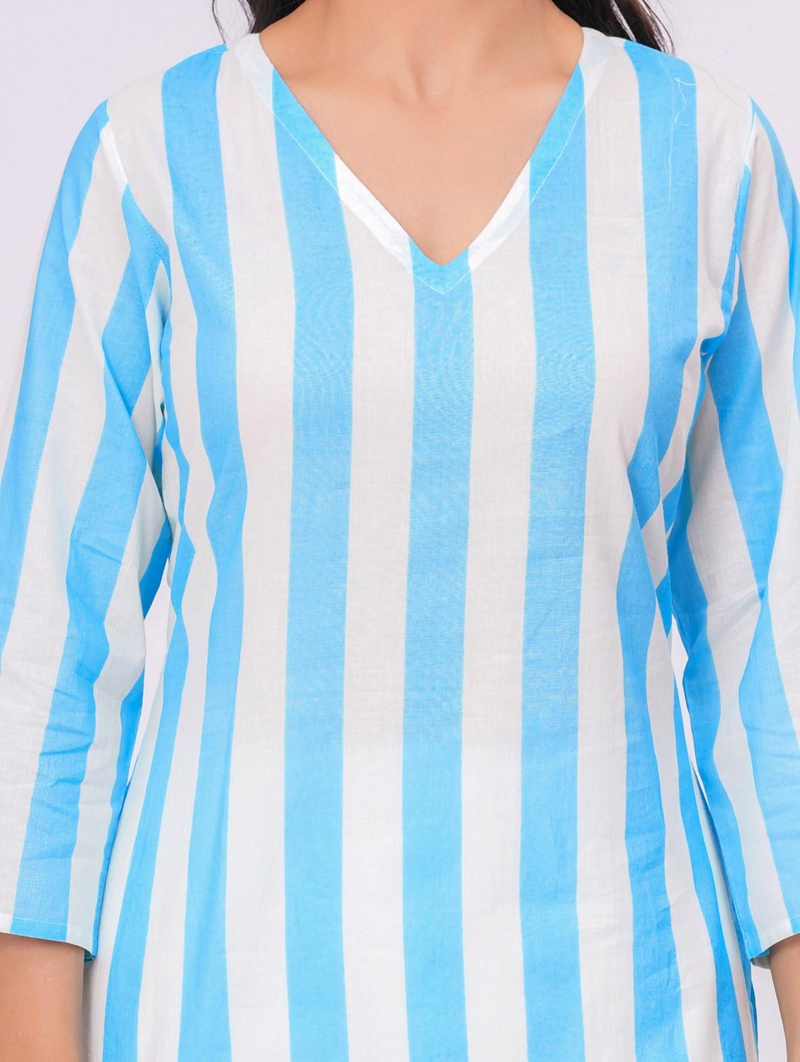 women striped three quarter sleeve straight kurta - 21991193 - Standard Image - 5