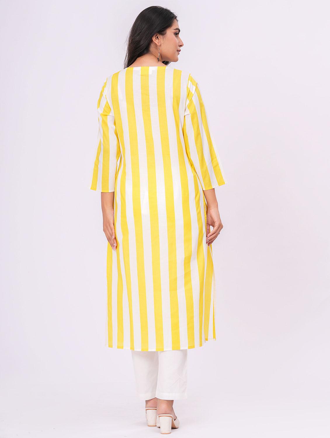 women striped three quarter sleeve straight kurta - 21991194 - Standard Image - 3